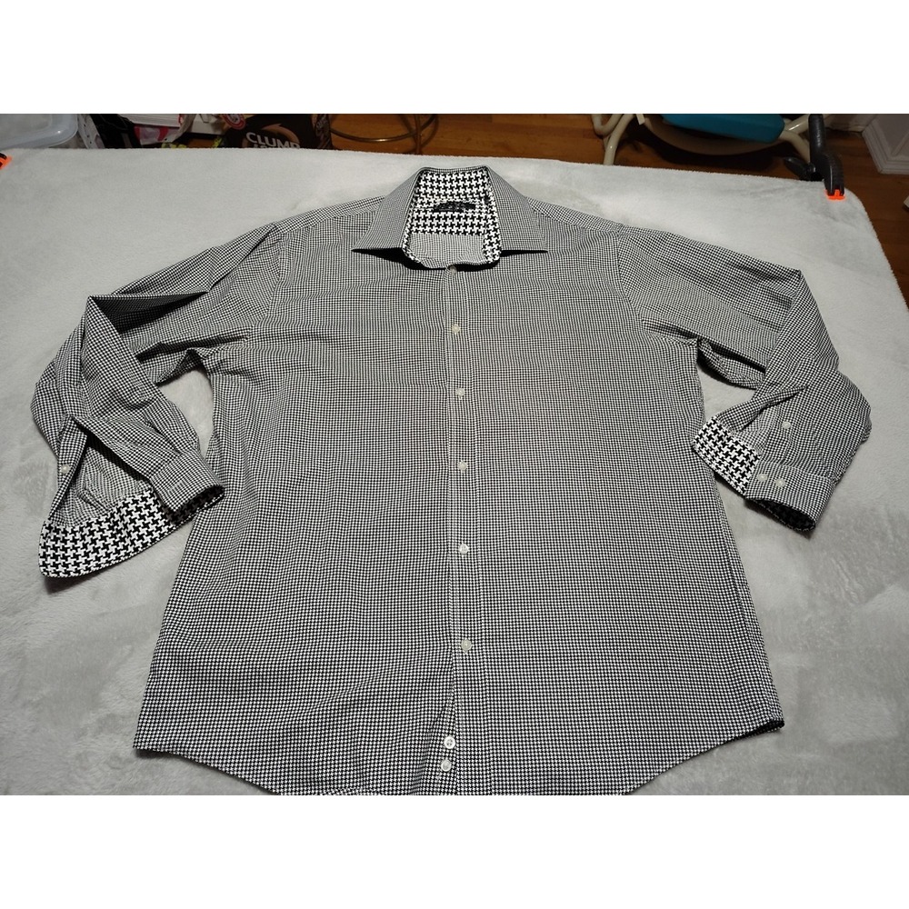 Sean John Shirt Men 17 32/33 Black/White Stars Evening Disco Work Tailored